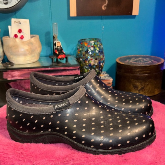 Sloggers Shoes - SLOGGERS Black with Light Pink Polka Dot Clogg Waterproof Gardening Shoes size 7